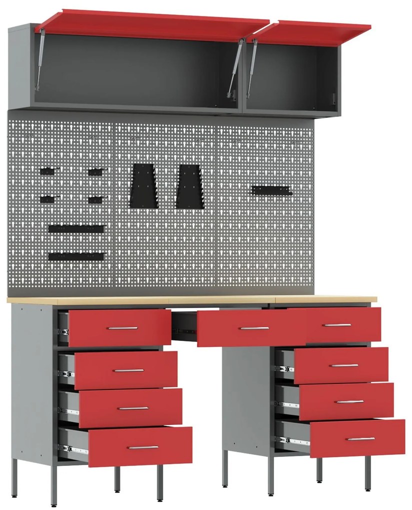Conjunto de Móvel de Trabalho e Painel de Ferramentas em 8 Peças Verme