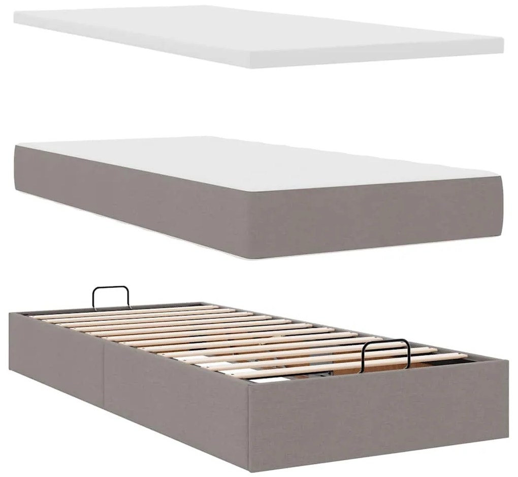 Estrutura de cama otomana com colchão tecido cinzento 100x200cm