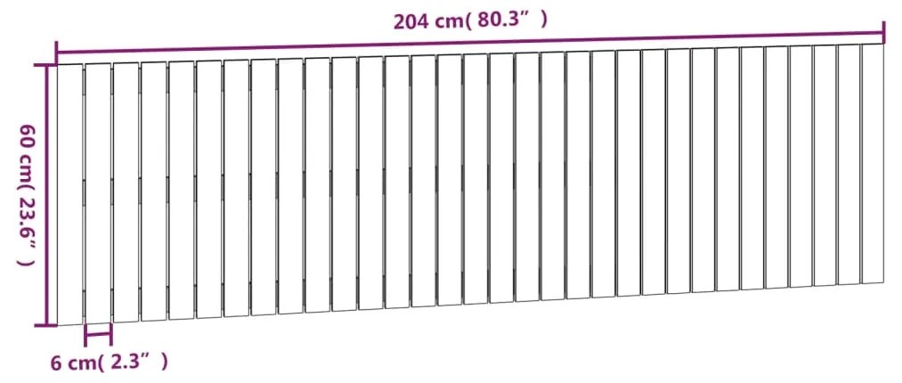 Cabeceira de parede 204x3x60 cm madeira de pinho maciça