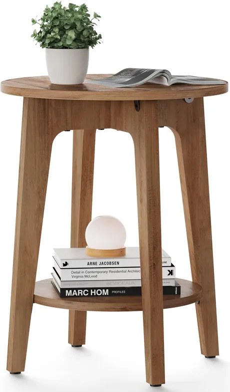 Mesa de apoio com prateleira inferior em estilo moderno 40 cm de diâmetro, 50 cm de altura castanha