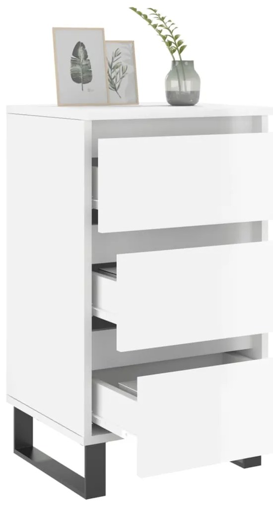 Mesas cabeceira 2pcs 40x35x69cm deriv. madeira branco brilhante