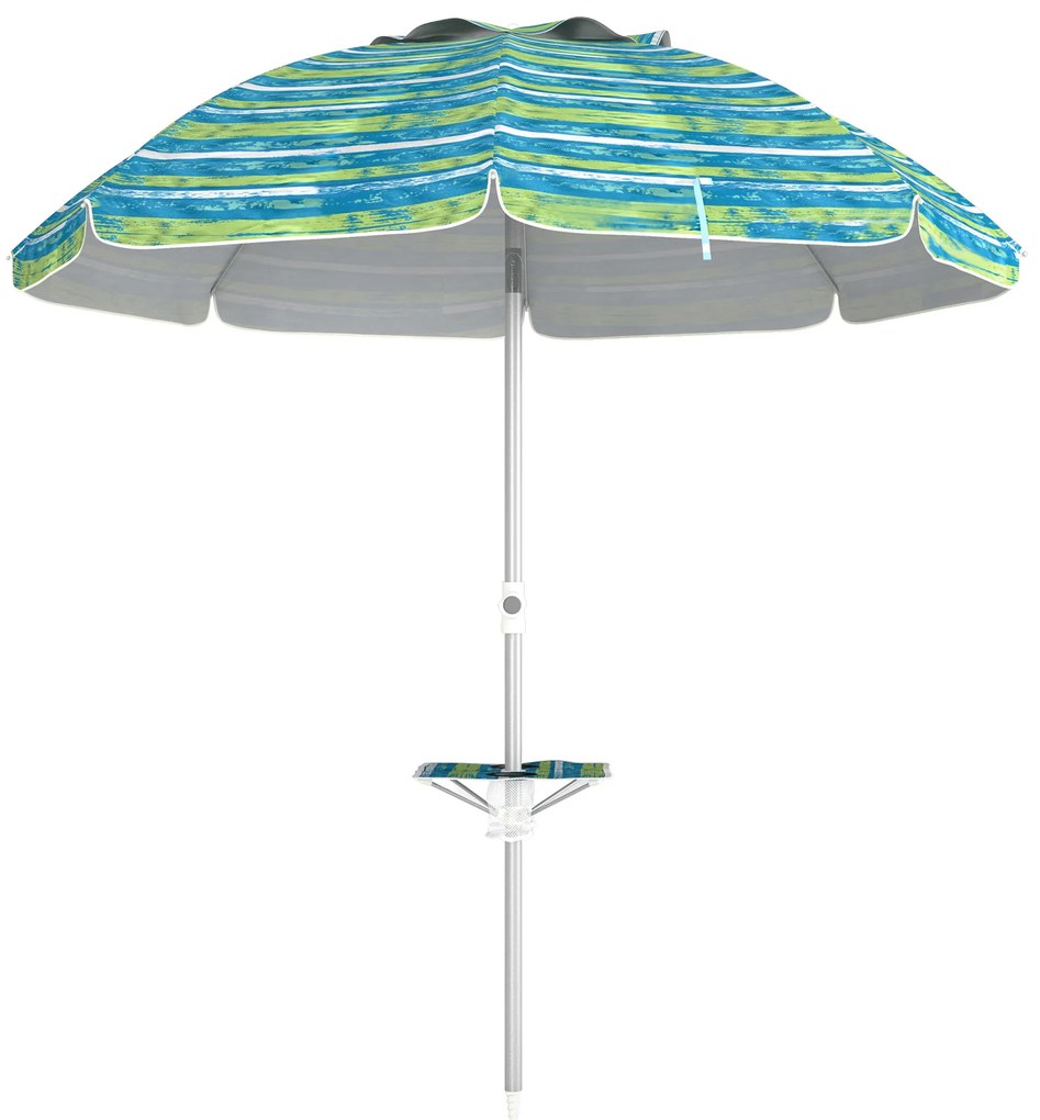 Chapéu de Sol de Praia Ø190x215 cm com Inclinação de 45° e Altura Ajustável Mesa com Porta-Copos Impermeável Multicolor