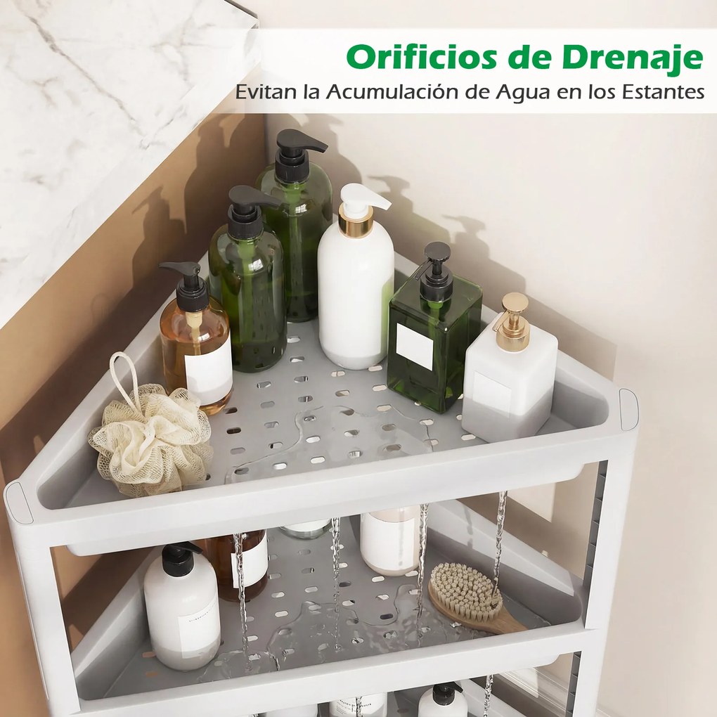 Conjunto de 2 estantes de canto com 3 níveis 26 x 44 x 67,5 cm em PP, estante de casa de banho desmontável com drenagem, organizador, para cozinha e q