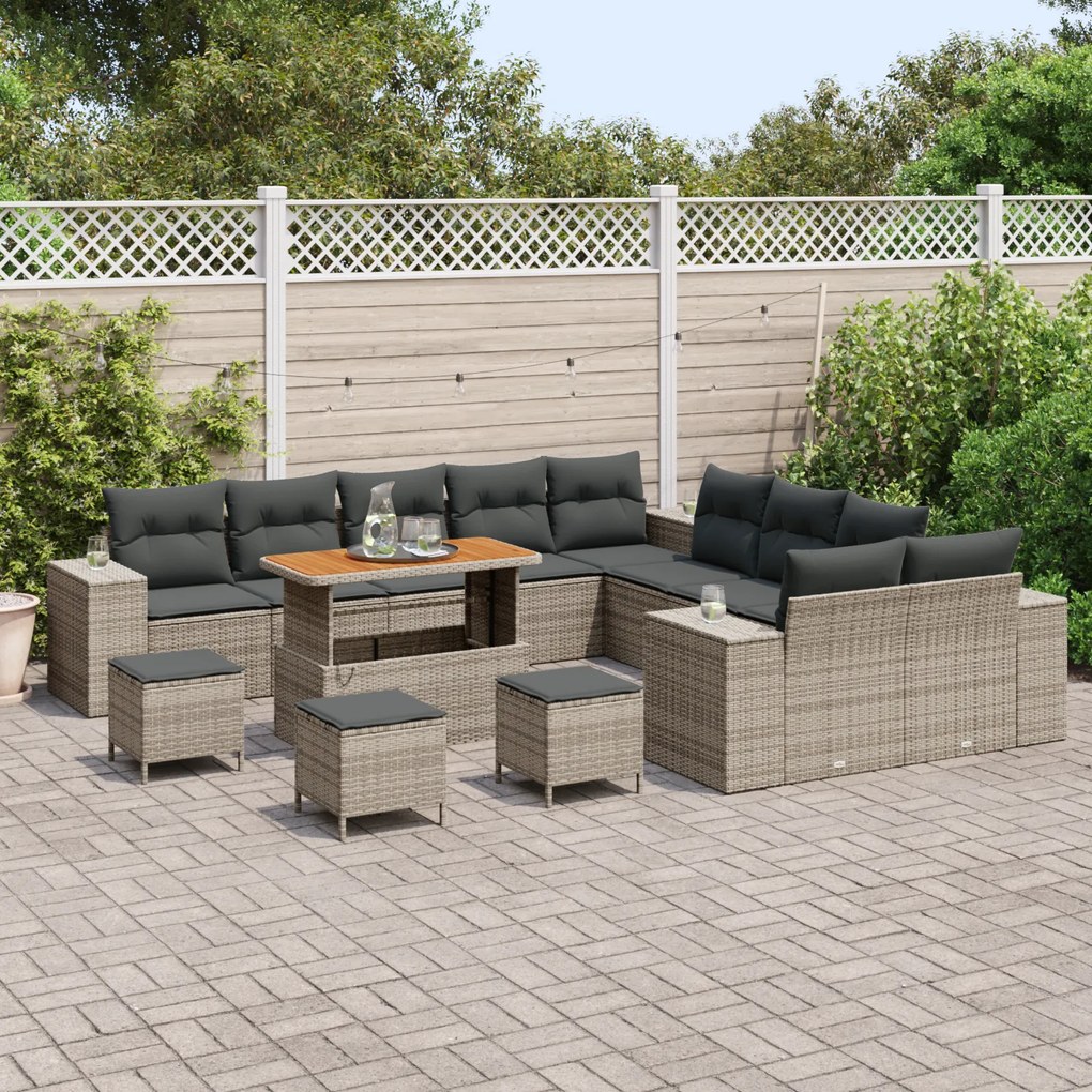 Conjunto de Sofá de Jardim vidaXL de 14 Peças com Almofadas Cinza Poli