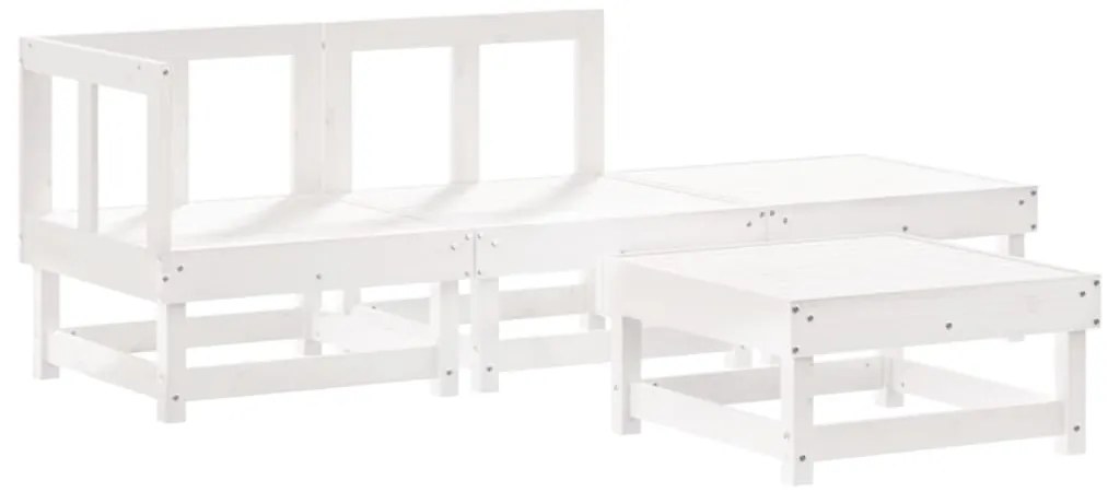 4pcs conjunto lounge jardim c/ almofadões madeira maciça branco