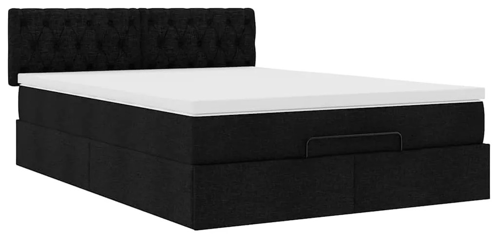 Cama otomana com colchão 140x190 cm tecido preto