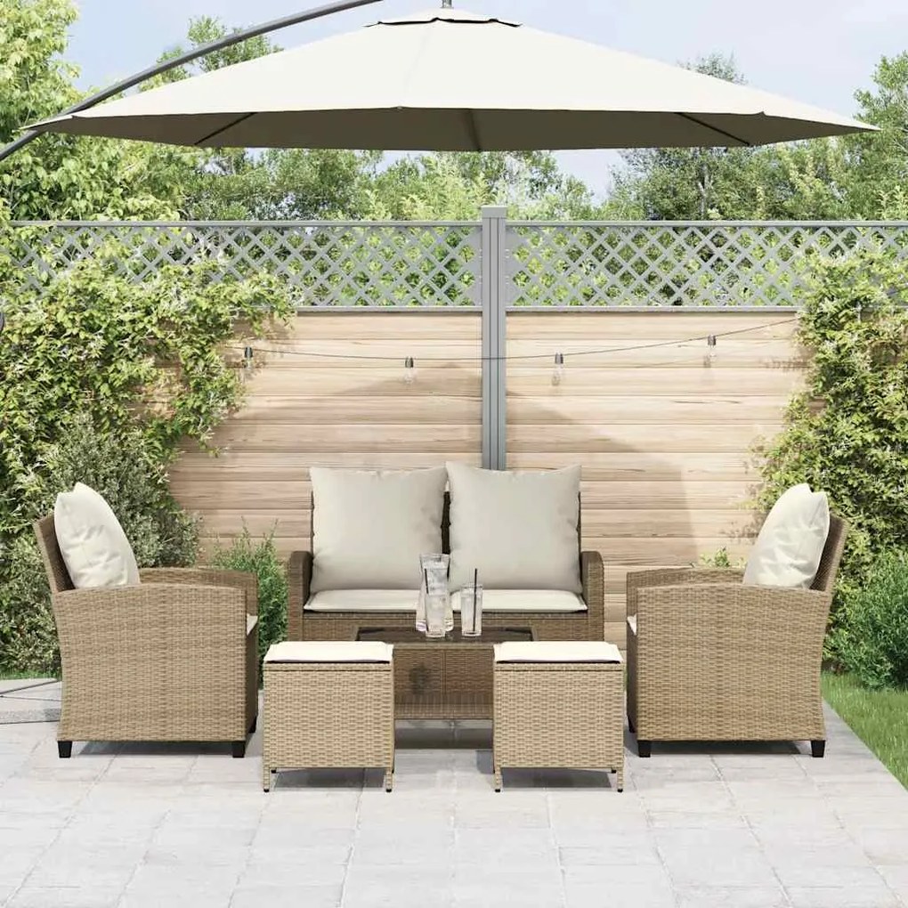 6 pcs conjunto de sofás p/ jardim com almofadões vime PE bege