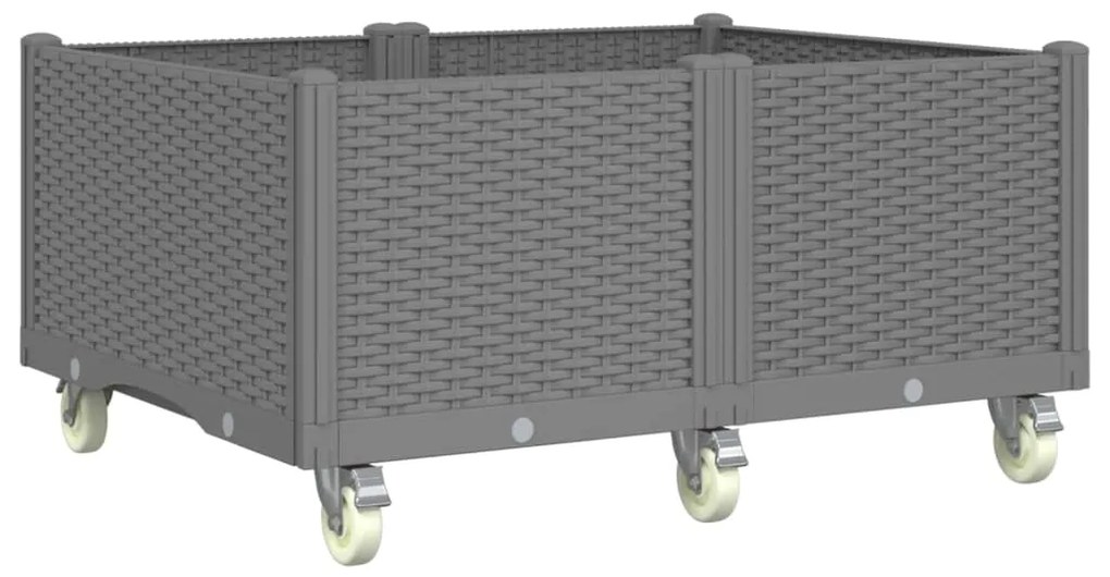 Vaso/floreira de jardim c/ rodas 100x80x54 cm PP cinzento-claro