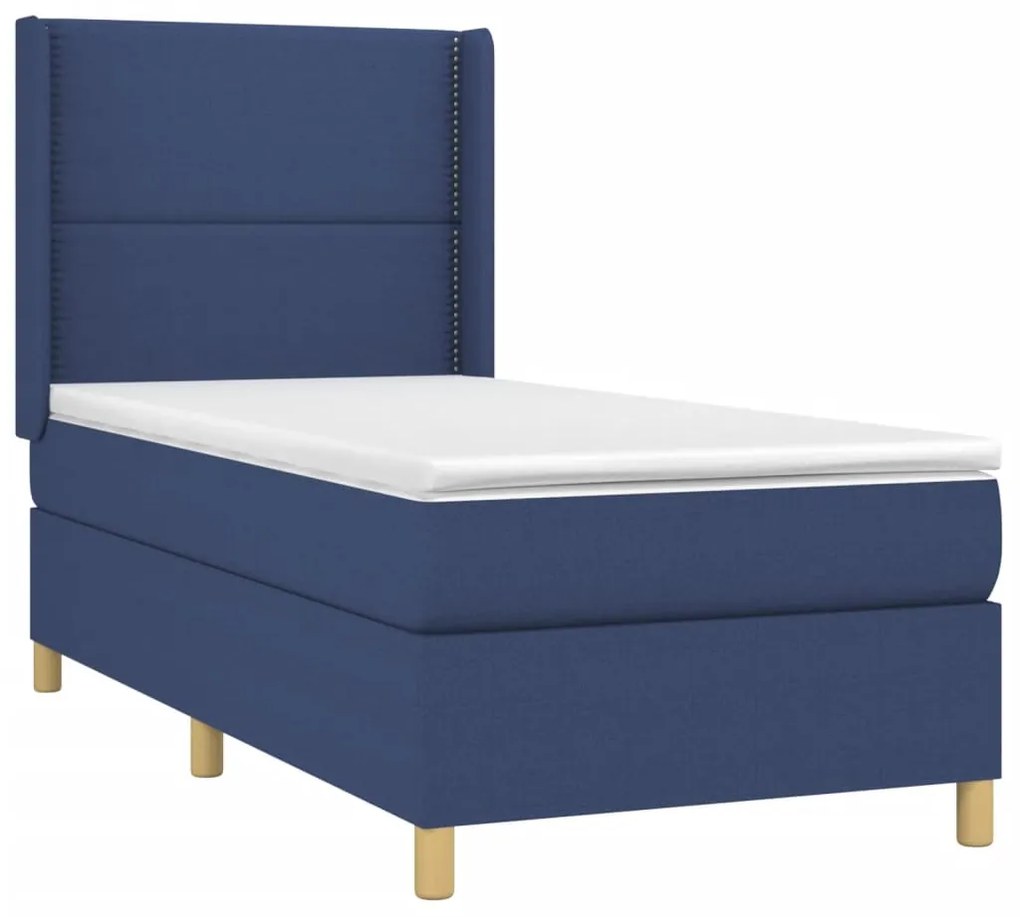 Cama box spring c/ colchão e LED 90x200 cm tecido azul