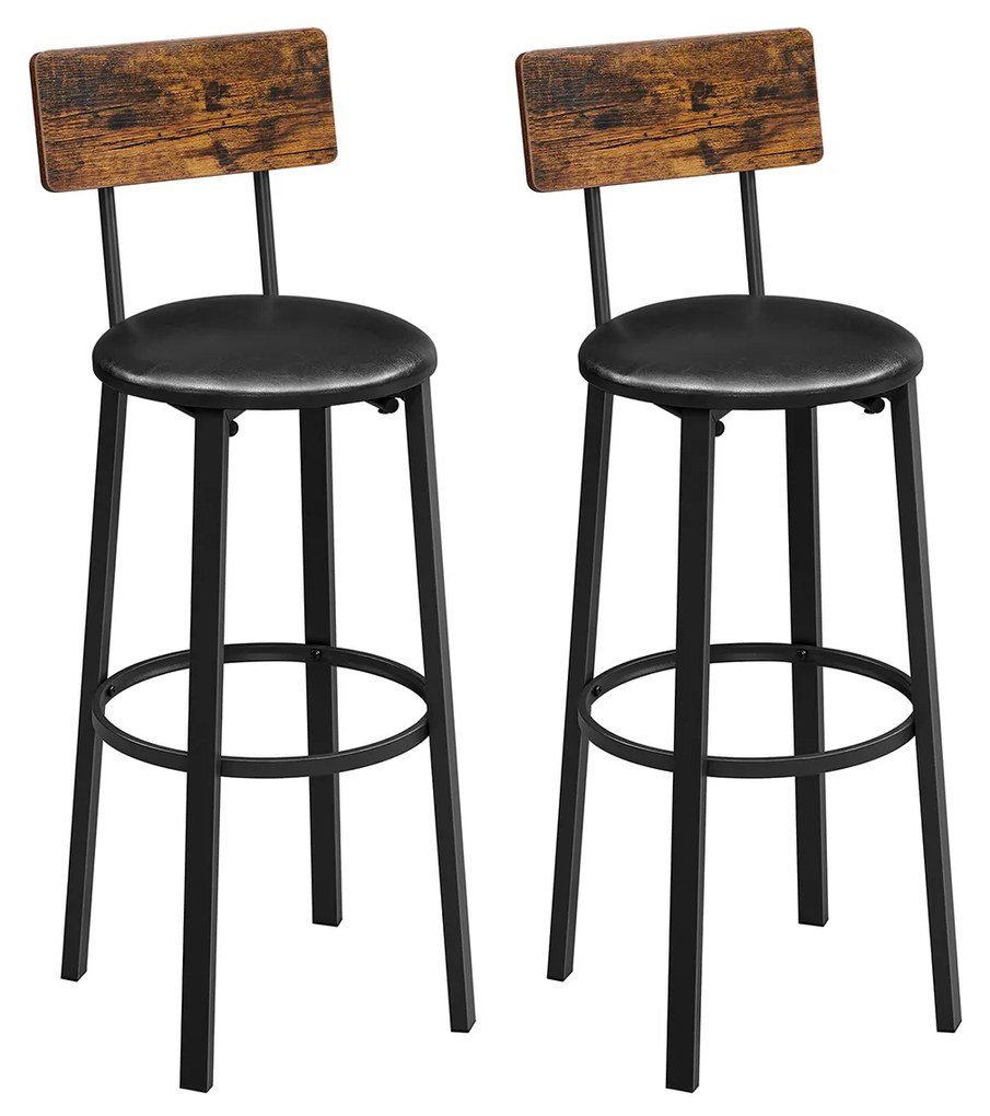 Conjunto de 2 bancos de bar com apoio para os pés Castanho Vintage-preto