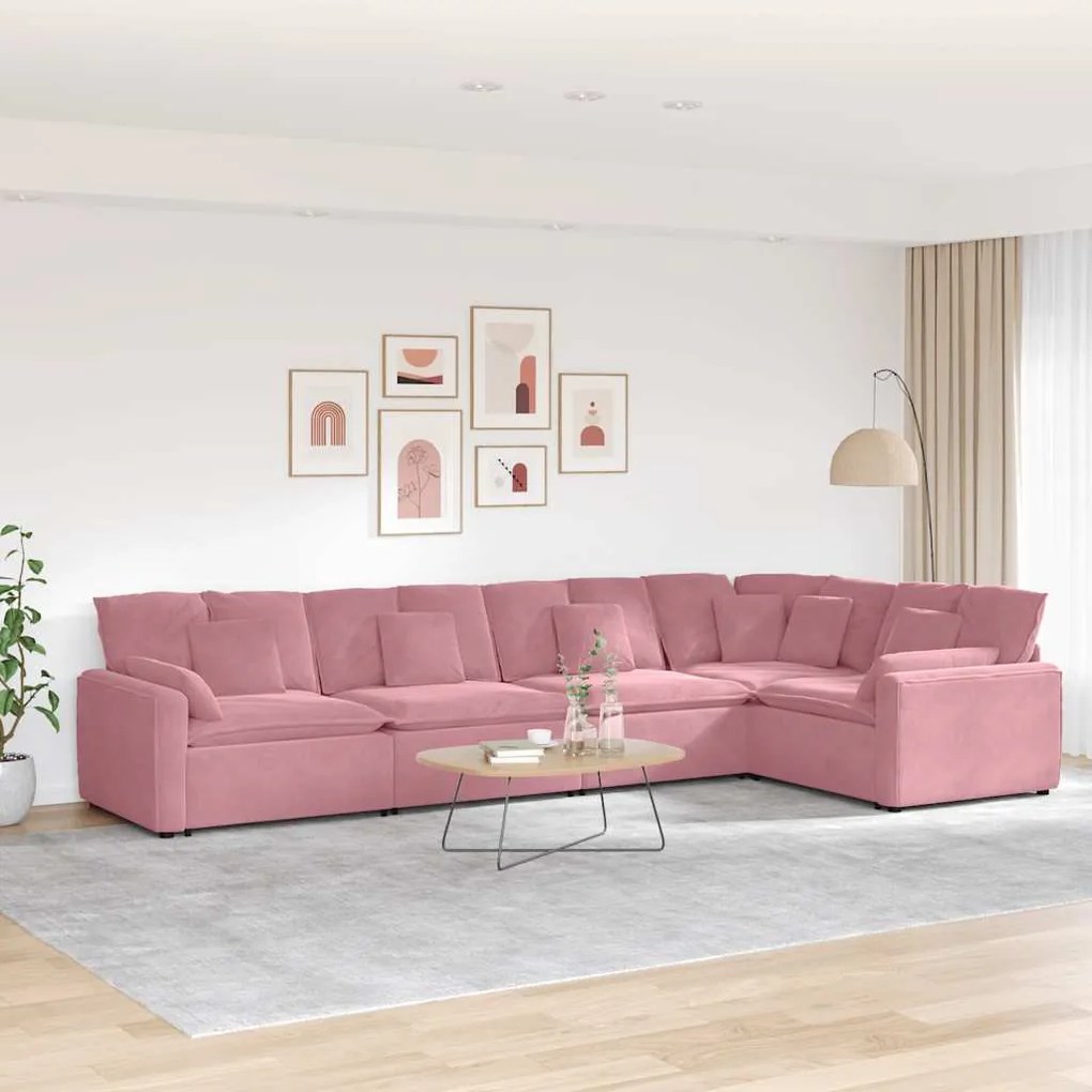 vidaXL Sofá modular com almofadas veludo rosa
