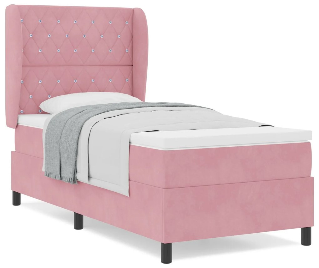 Cama Box Spring vidaXL com Colchão Rosa 90x190 cm Veludo