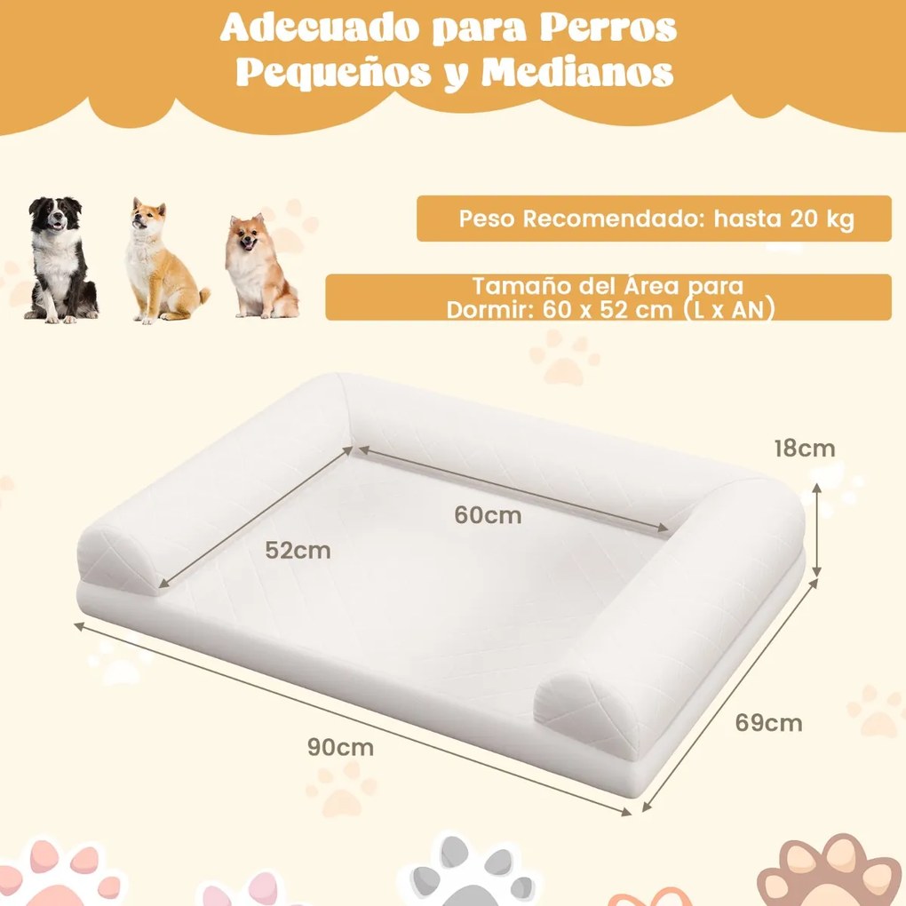 Cama ortopédica para cães 90 x 69 x 18 cm com almofada em 3 lados Capa removível e lavável Base antiderrapante Bege