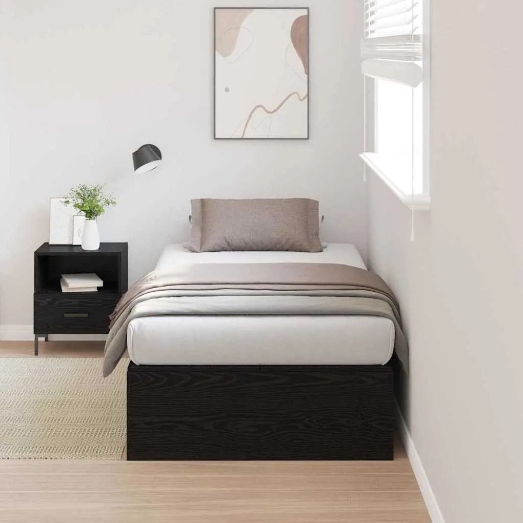 vidaXL Cama de Armazenamento Preta em Carvalho 90 x 200 cm