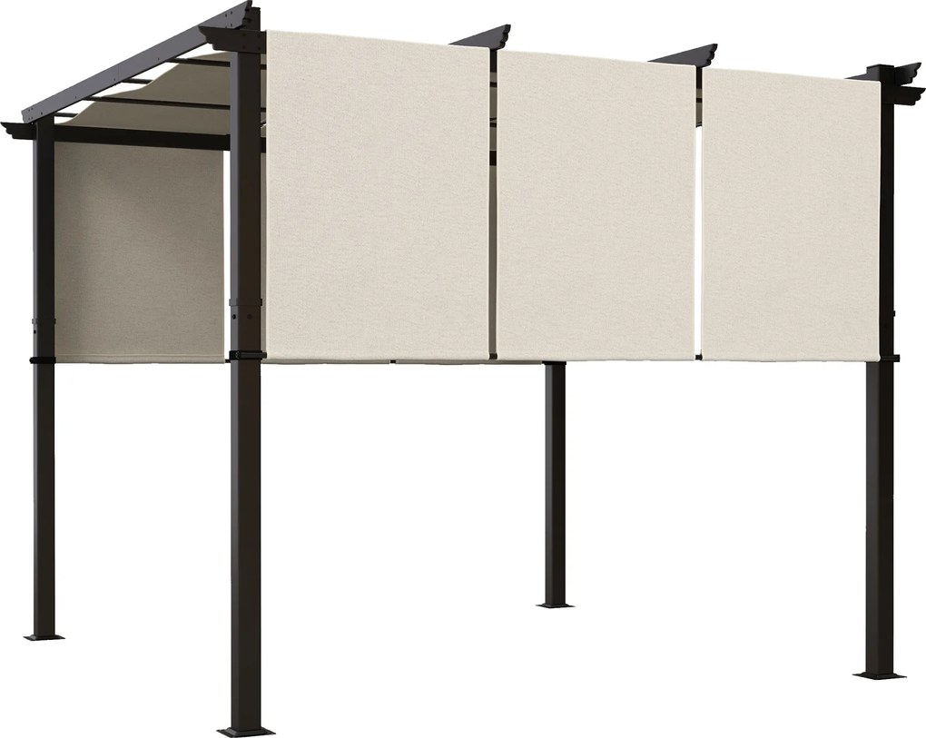 Pérgola Exterior 3x3 m com Toldo deslizante Estrutura de Aço Impermeável e Anti-UV para Terraço ou Pátio Bege