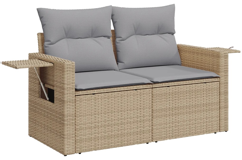 Conjunto de Sofá de Jardim de 9 Peças com Almofadas Bege Vime Sintétic