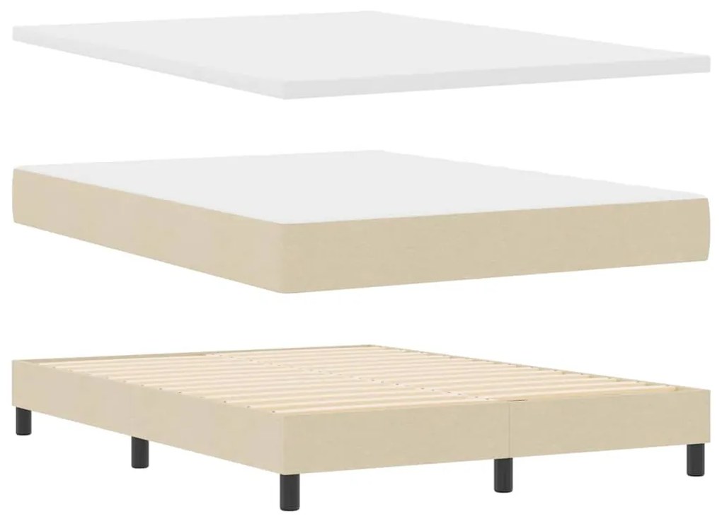 Cama Box com Colchão em Creme, 160 x 200 cm - Tecido.