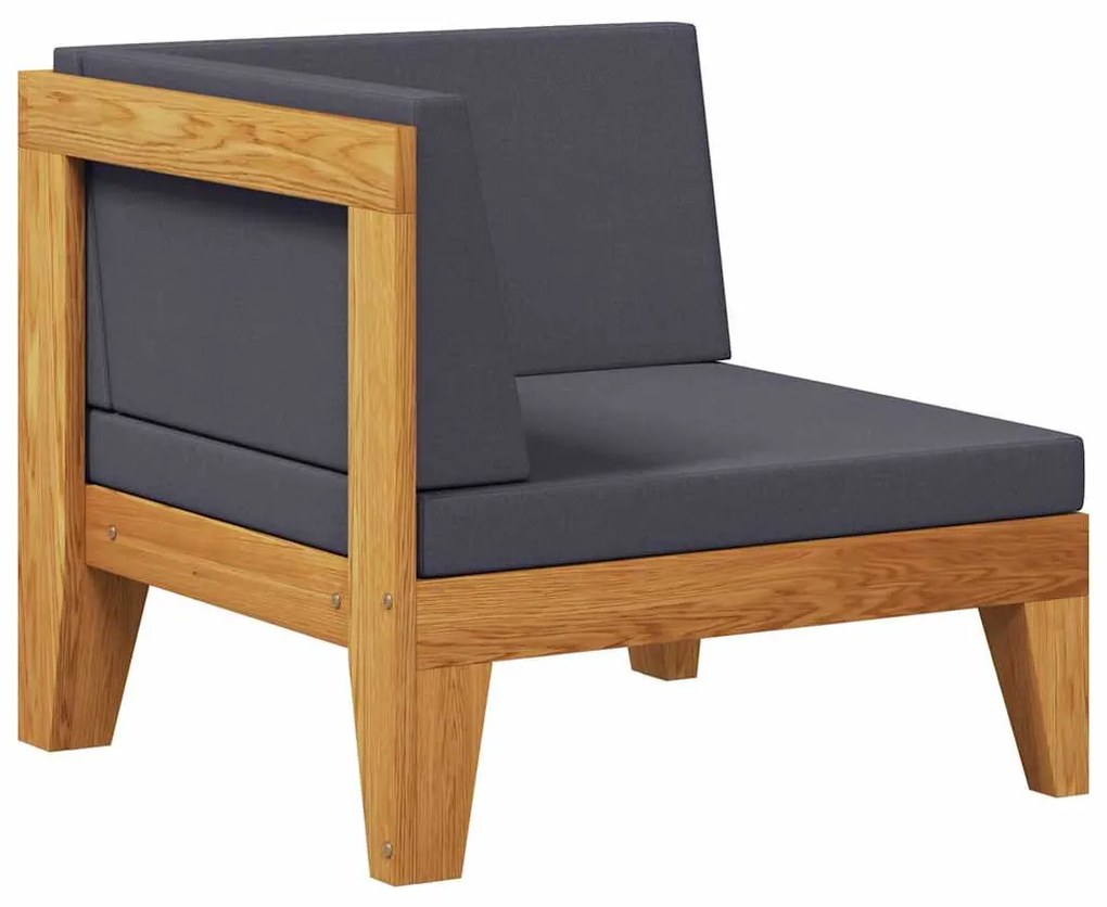 Sofá canto seccional e almofadões cinzento-escuro acácia maciça