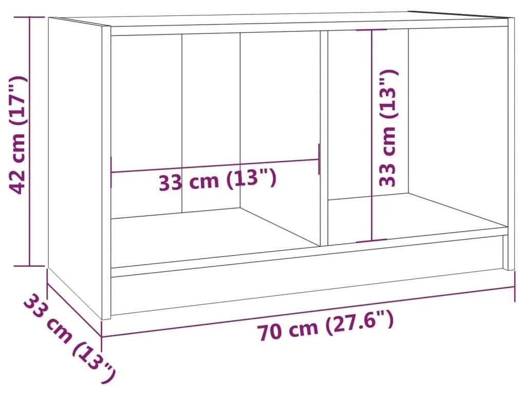 Móvel de TV 70x33x42 cm madeira de pinho maciça preto