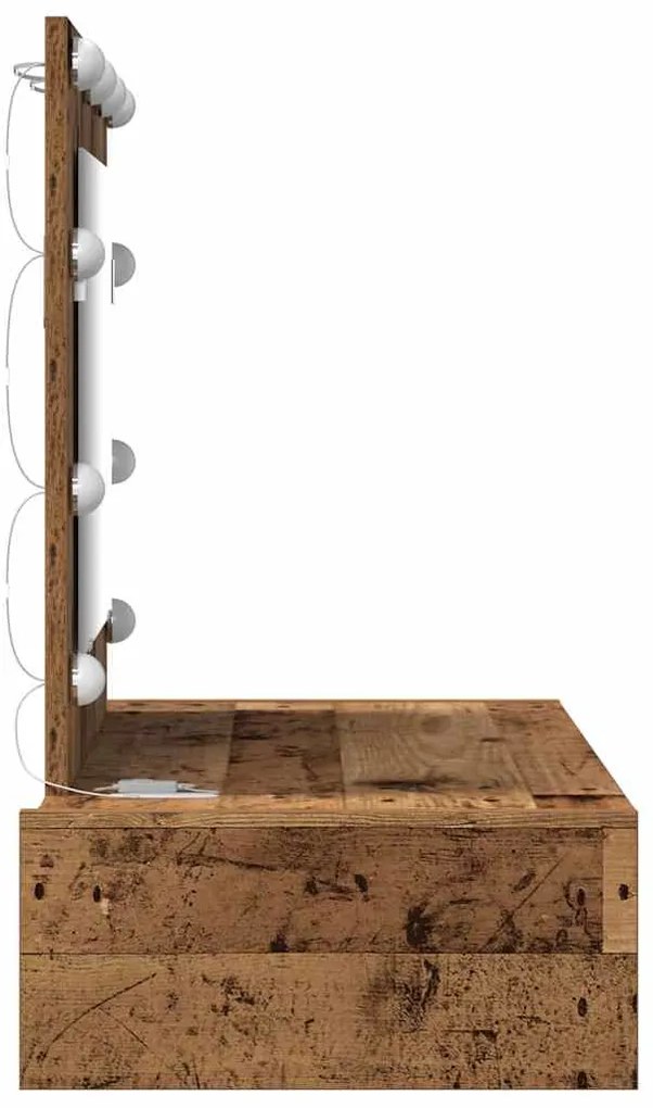 Mesa de Penteadeira Montada na Parede com Luzes LED Madeira Antiga