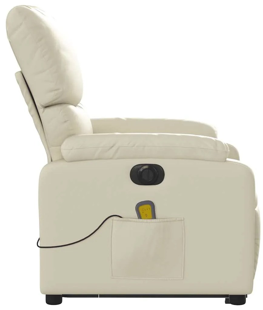 Poltrona reclinável elevatória elétrica couro artificial creme