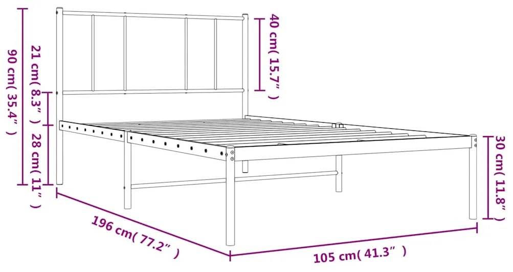 Estrutura de cama com cabeceira 100x190 cm metal preto