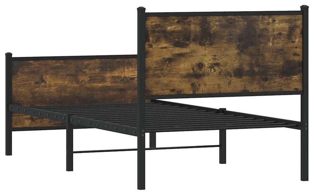 Estrutura de cama sem colchão 80x200 cm metal carvalho fumado