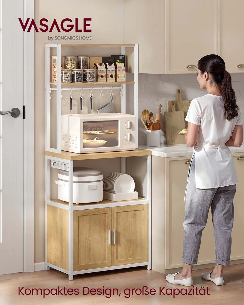 Armário de cozinha com tomadas e ganchos 40 x 60 x 170 cm Dourado Cravalho + Branco