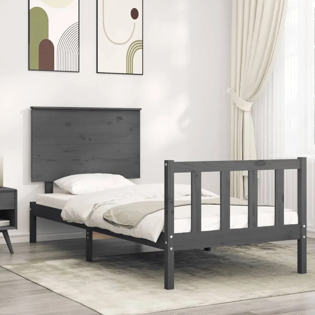 vidaXL Estrutura de cama com cabeceira 90x200 cm madeira maciça cinza