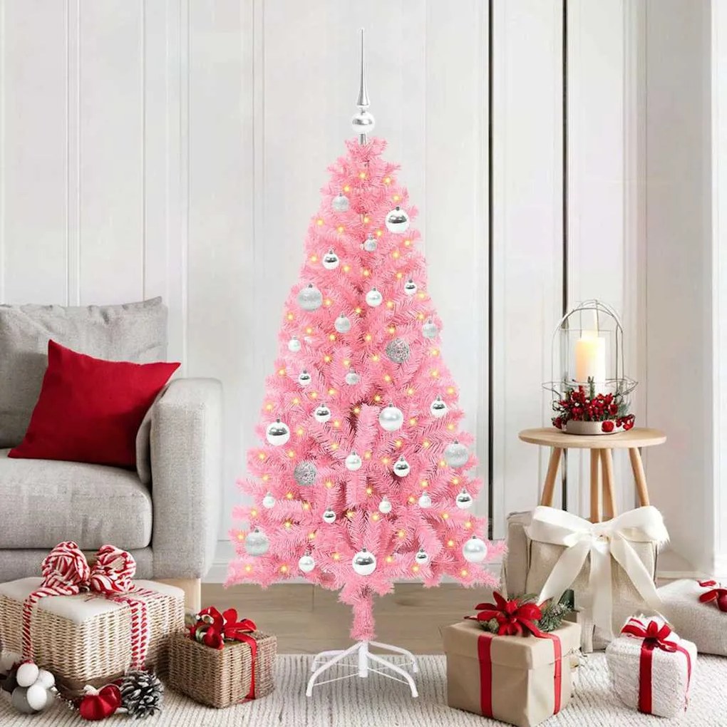 vidaXL Árvore de Natal com 150 LEDs com suporte Rosa 150 cm PVC