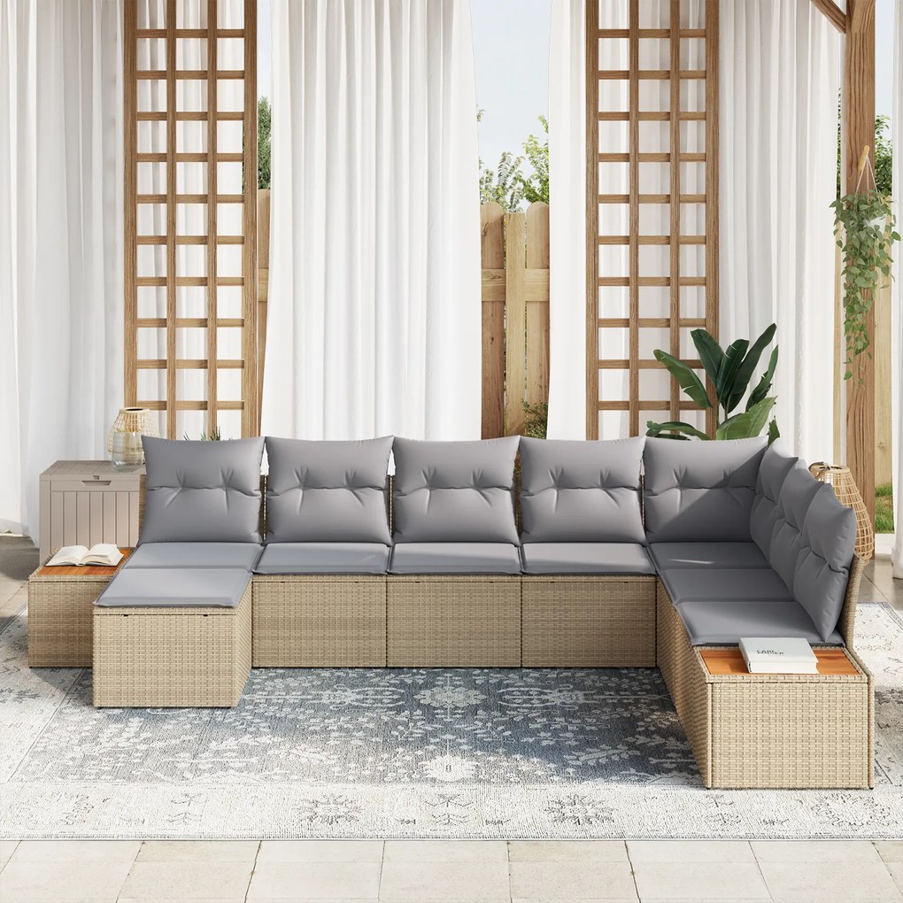 Conjunto de Sofá de Jardim vidaXL de 8 Peças com Almofadas Bege em Rat