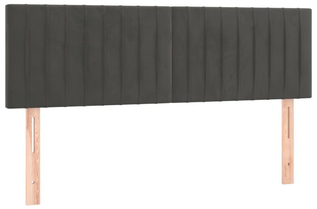 Cama box spring c/ colchão/LED 140x190cm veludo cinzento-escuro