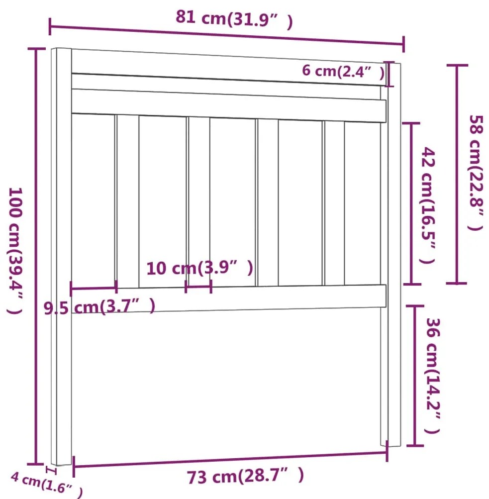 Cabeceira de cama 81x4x100 cm pinho maciço cinzento