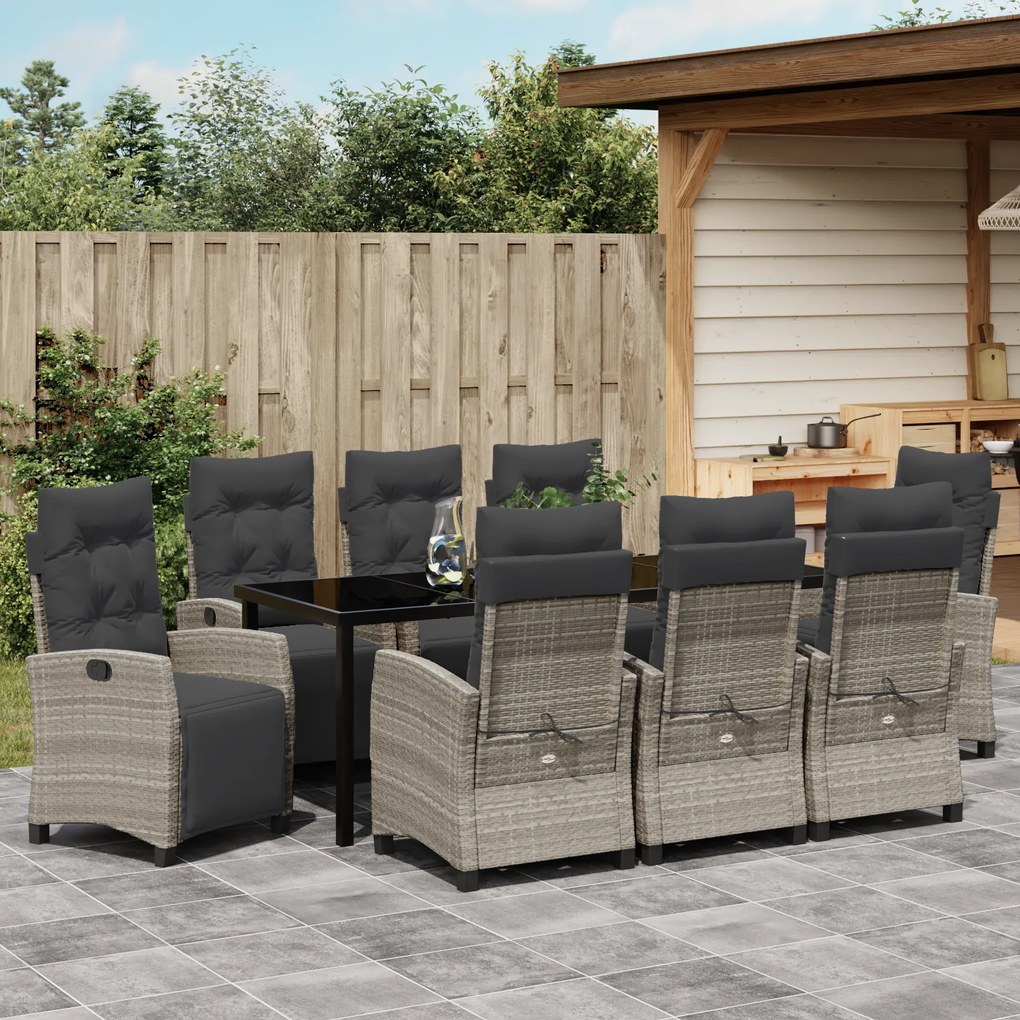 Conjunto de Jantar de Jardim 9 Peças Cinza Claro Rattan Poliéster