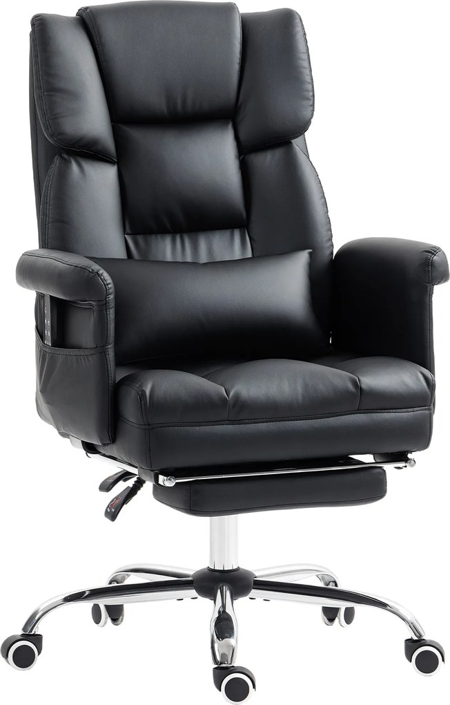 HOMCOM Cadeira de Escritório com Massagem em 6 Pontos Apoio para os Pés Retrátil Controlo Remoto e Suporte Lombar 69x65x115 cm Preto | Aosom Portugal