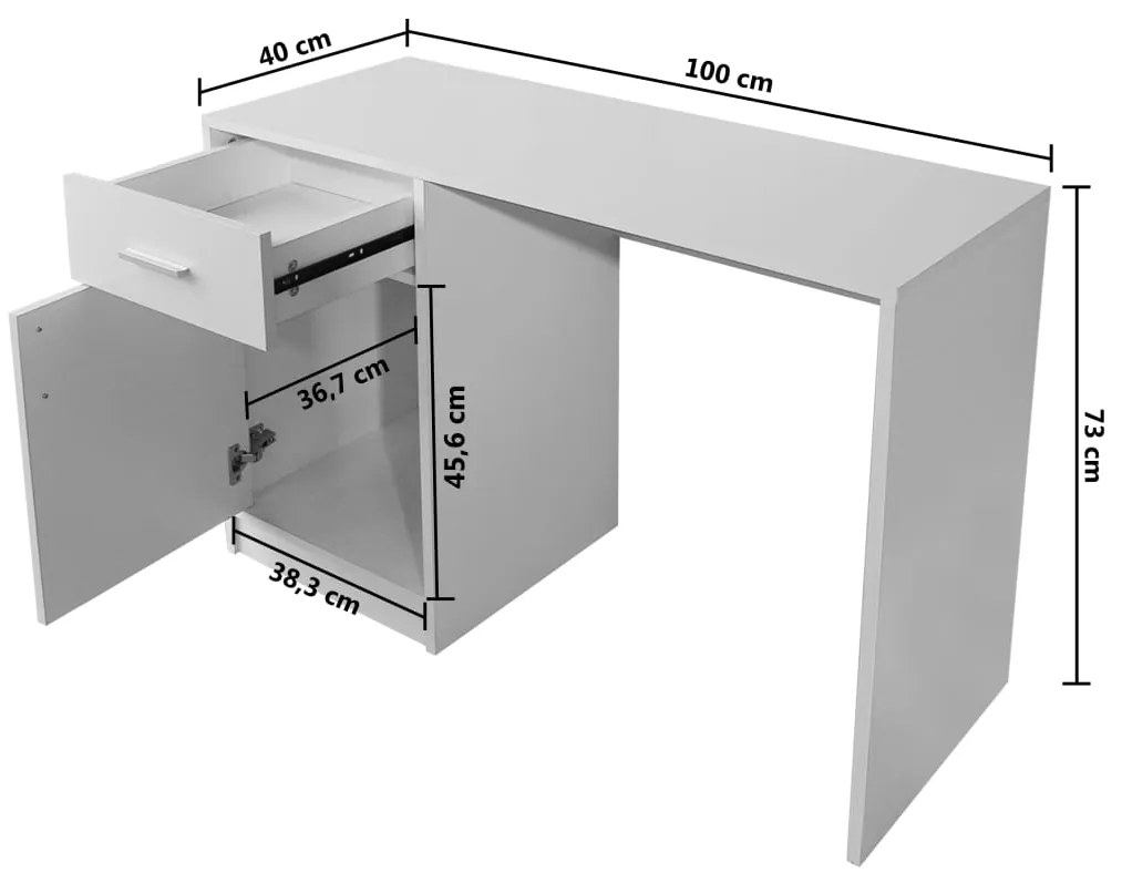 Mesa com gaveta e armário 100x40x73 cm branco