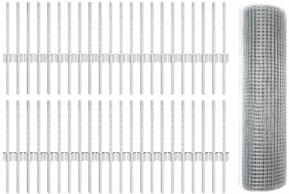 vidaXL Cerca e Poste Prateado 0,4 x 100 m Aço
