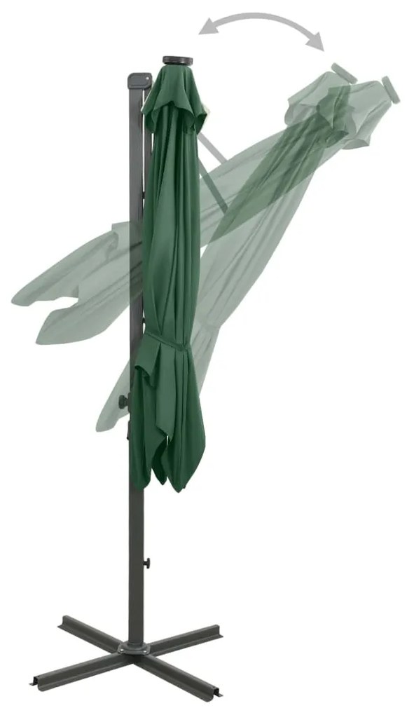 Guarda-sol jardim cantilever c/ poste e luzes LED 250 cm verde