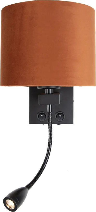 Candeeiro de Parede Preto com Braço Flexível e Abajur Laranja com Interior Dourado 18cm - Brescia Combi