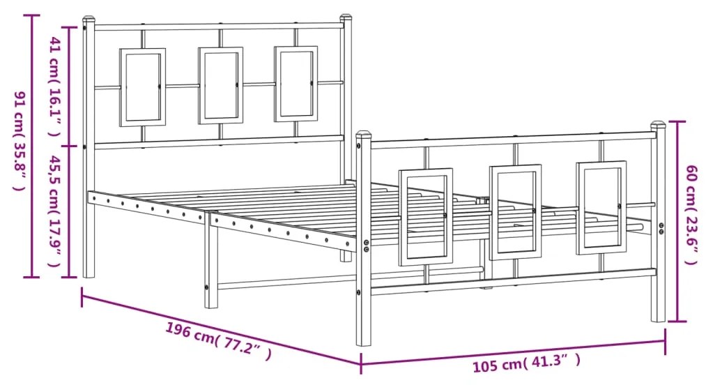 Estrutura de cama com cabeceira e pés 100x190 cm metal preto