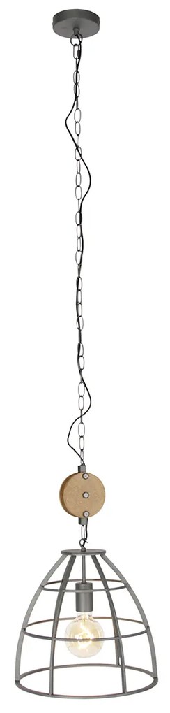LED Candeeiro de suspensão inteligente cinzento escuro com madeira 34 cm incl. Wifi G95 - Arthur Industrial