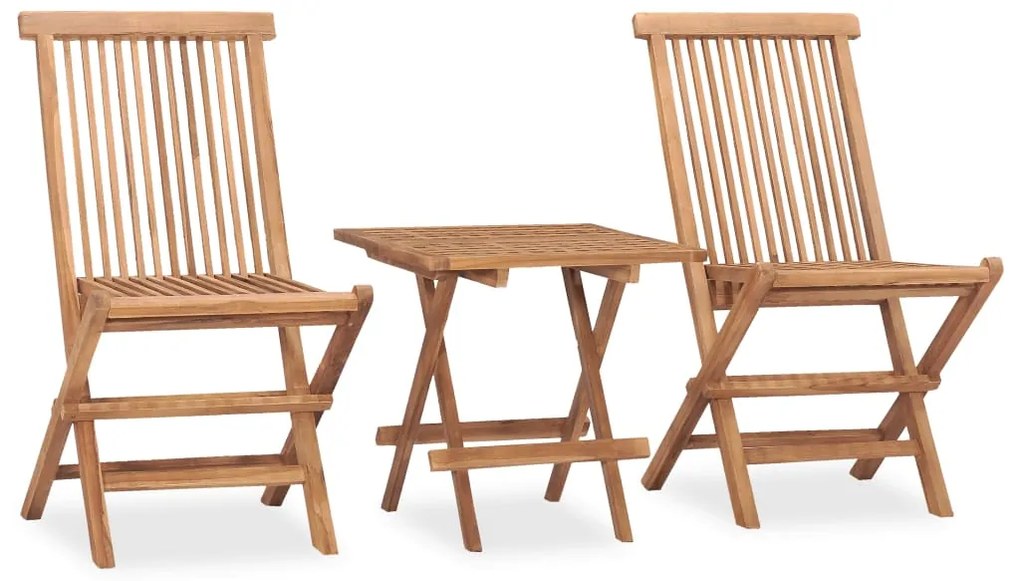 3 pcs conjunto jantar dobrável p/ exterior madeira teca maciça