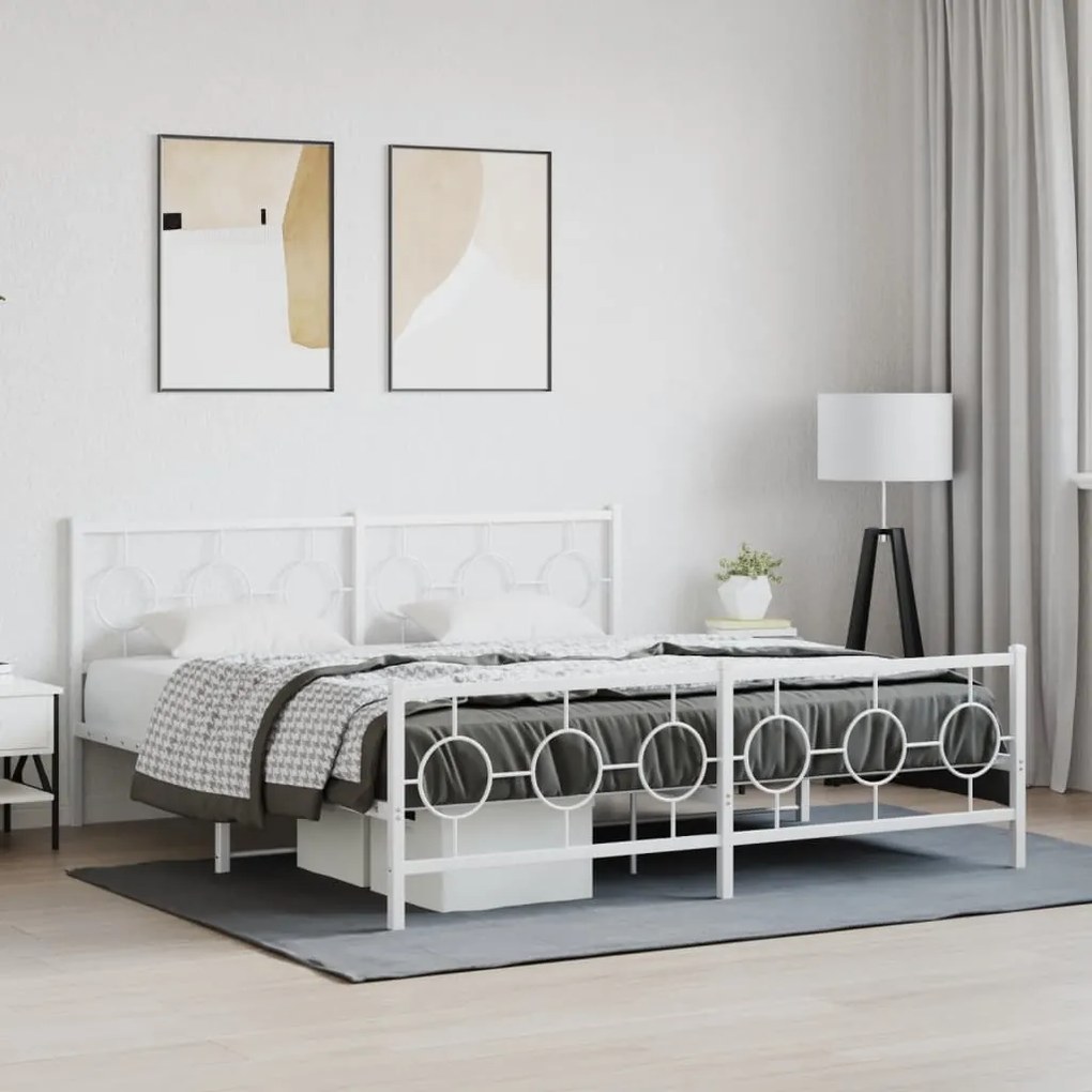 Estrutura de cama com cabeceira e pés 180x200 cm metal branco