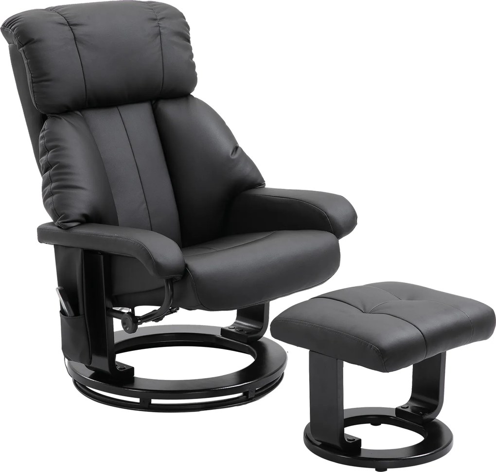 HOMCOM Poltrona Relax com Pufe, poltrona de TV giratória com função de massagem, reclinável, poltrona de massagem com controle remoto, bolso lateral, poltrona de couro sintético para sala de estar Preto | Aosom Portugal