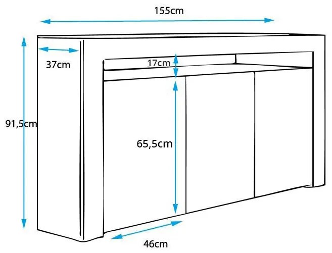 Aparador 'Alays' com Luzes LED - Branco e Preto Mate - 155x91,5x37 cm