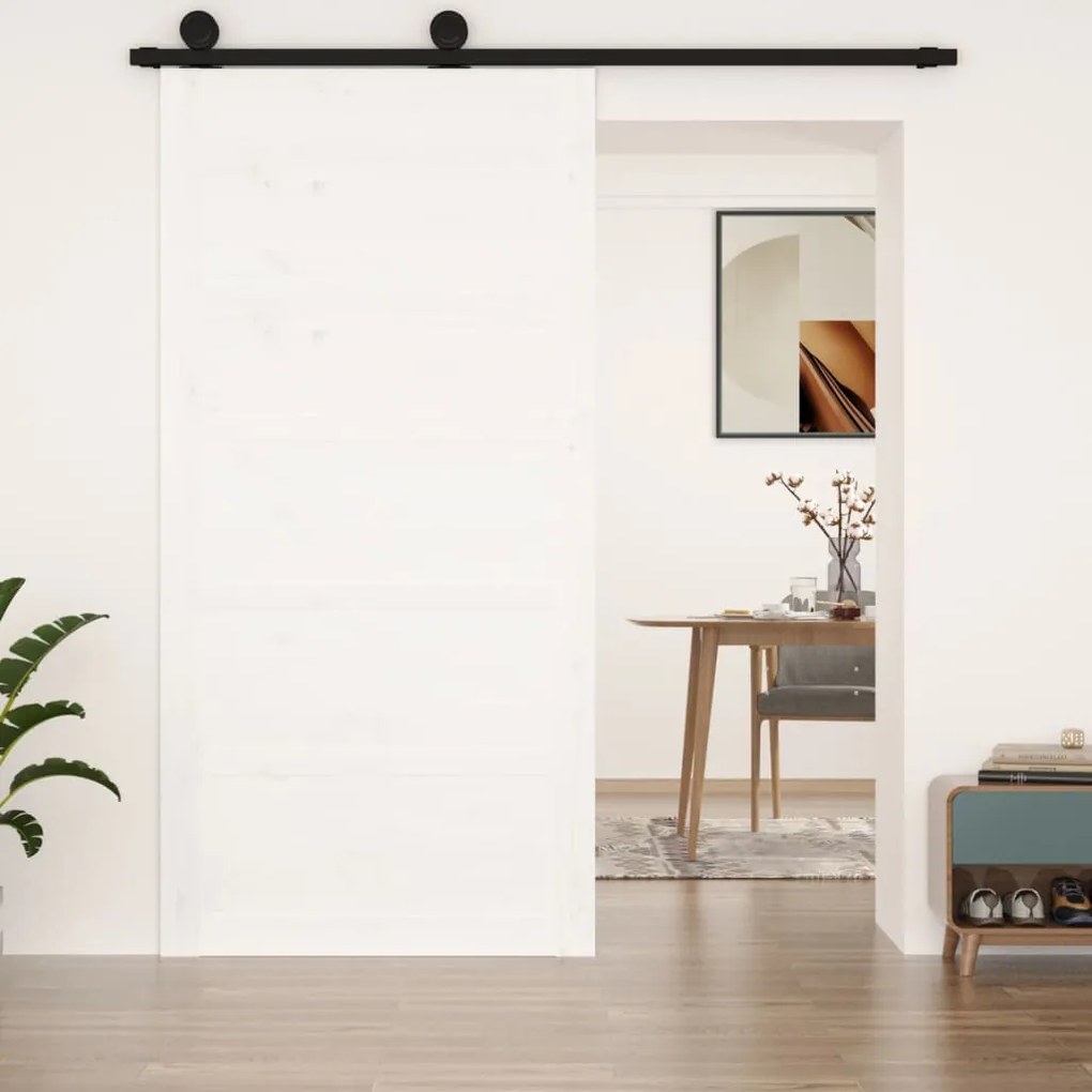 824624 vidaXL Porta de celeiro 100x1,8x204,5cm madeira de pinho maciça branco