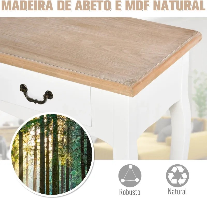 Mesa Consola Mesa Auxiliar com 2 Gavetas para Entrada Corredor Sala de Estar 87x34x78,5cm Branco e Madeira