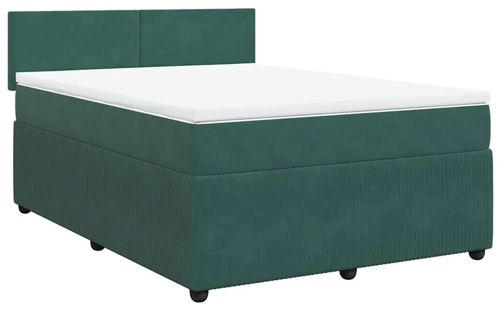 Cama com molas/colchão 140x200 cm veludo verde-escuro