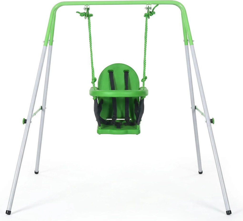 Outsunny Baloiço Infantil de Aço Baloiço para Crianças de 6-36 Meses com Encosto Alto e Arnês de Segurança 122x146x122 cm Verde | Aosom Portugal