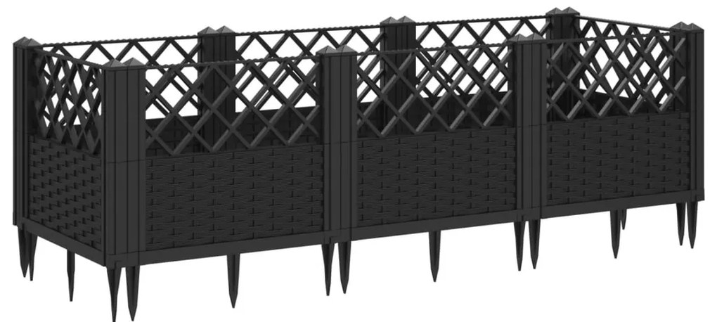 Vaso/floreira de jardim c/ estacas 123,5x43,5x43,5 cm PP preto